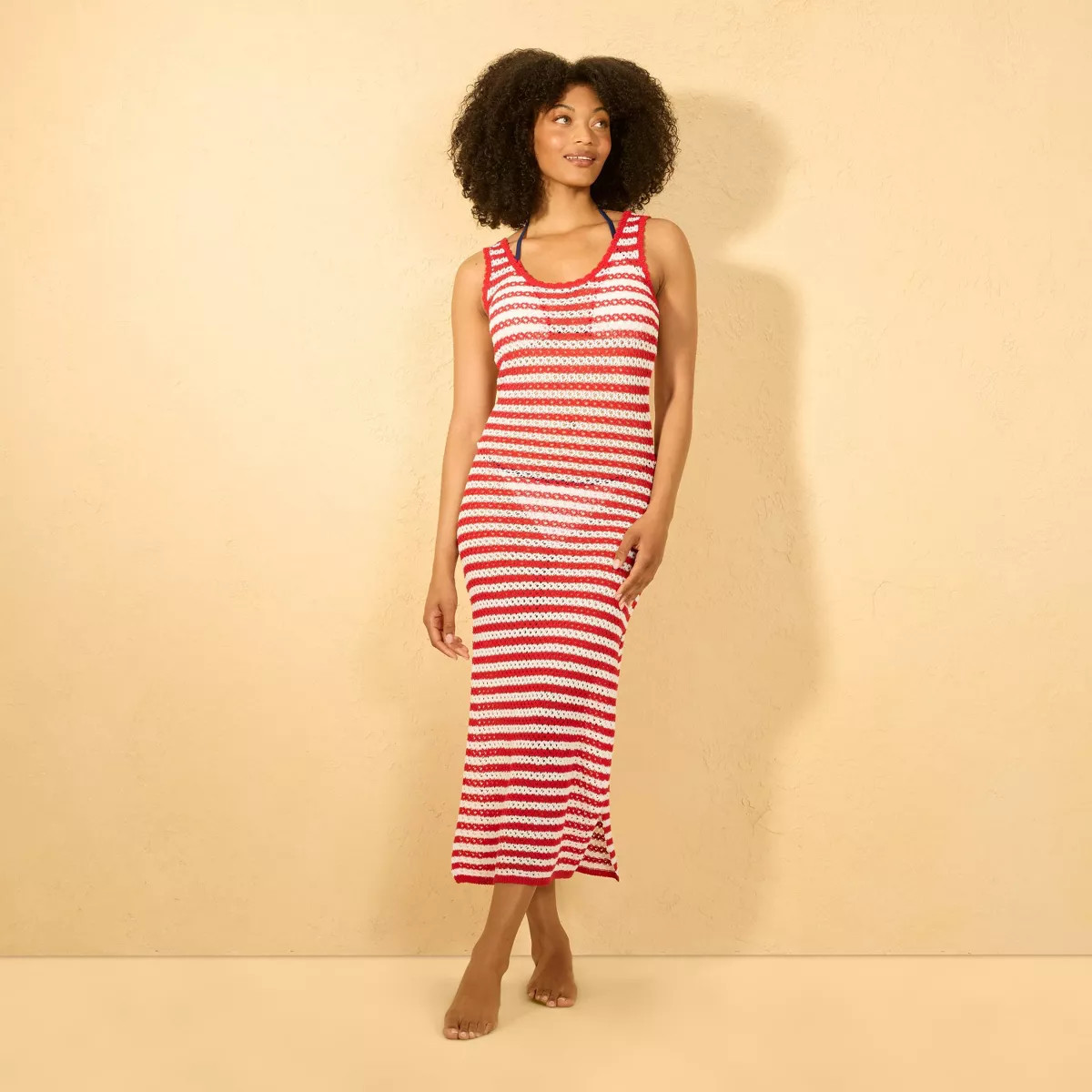 Women's Striped Crochet Midi Swim Cover Up Dress - Shade & Shore™ Red | Target