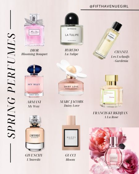 Spring perfumes 🌸 • Dior Miss Dior Blooming Bouquet • Byredo La Tulipe • Giorgio Armani My Way • Marc Jacob’s Daisy Love • Givenchy L’Interdit • Gucci Bloom • Chanel Gardenia • Maison Francis Kurkdjian A La Rose • Viktor & Rolf Flowerbomb

#LTKbeauty #LTKSeasonal #LTKfindsunder100