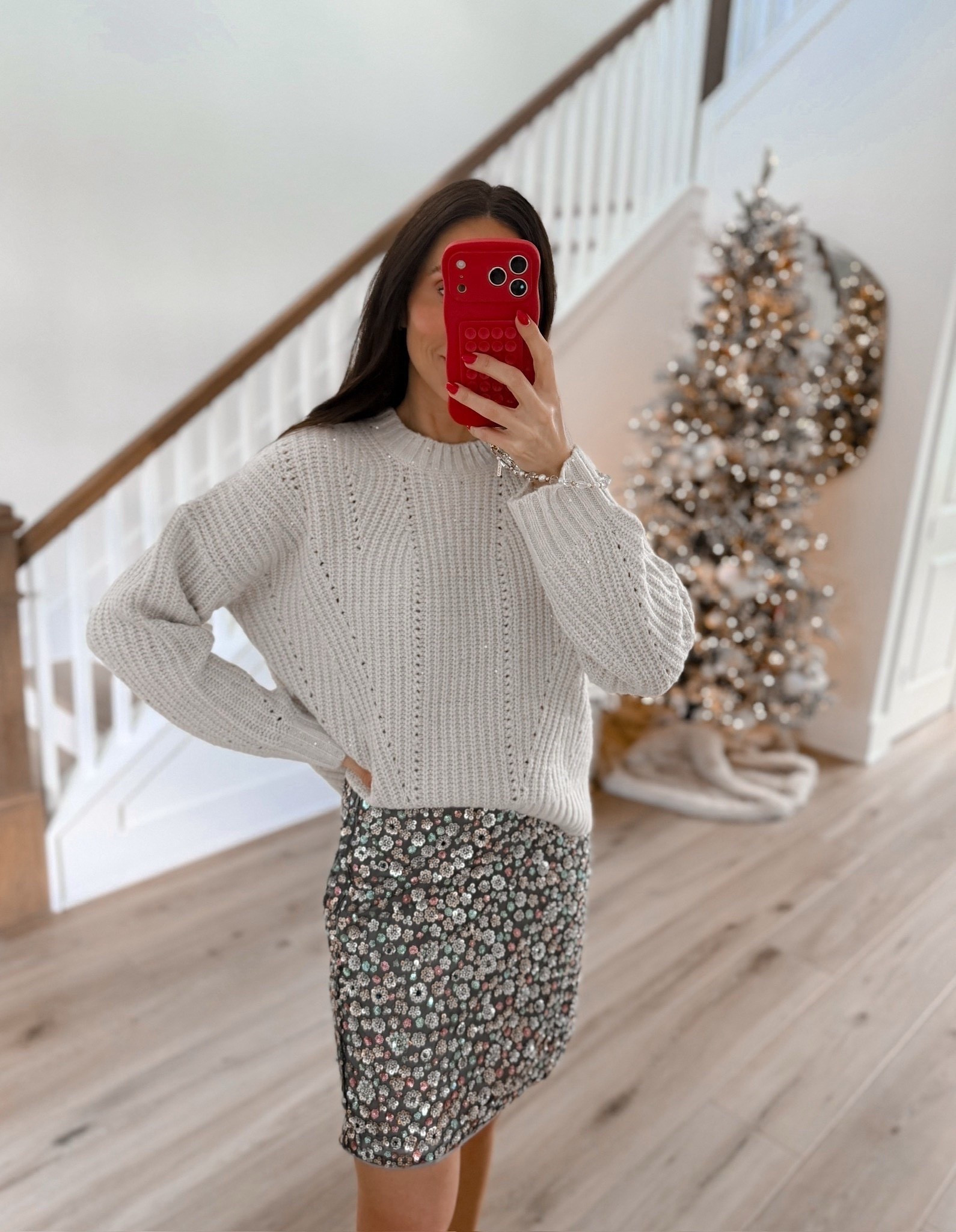 Sweater paired with sequin skirt, New Year’s Eve outfit, White sweater, Winter outfit, Annabrstyle 

#LTKmomlife #LTKSeasonal #LTKootd