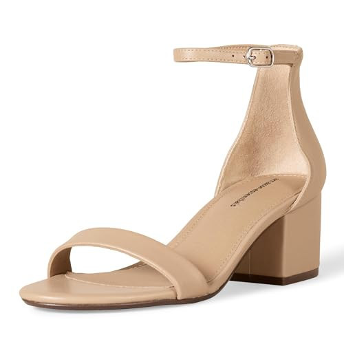 Amazon Essentials Women's Two Strap Heeled Sandal, Beige Faux Leather, 11.5 Wide | Amazon (US)