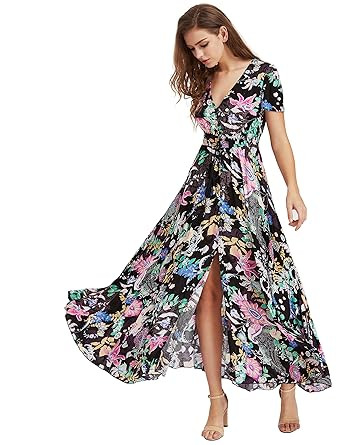 Milumia Women Floral Print Button Up Split Flowy Party Maxi Dress | Amazon (US)