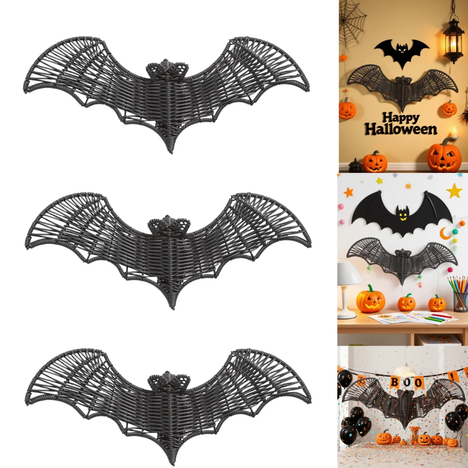3Pack Halloween Outdoor Wicker Bat Decor Decorations, Halloween Decorations Black Woven Bats, Bla... | Walmart (US)