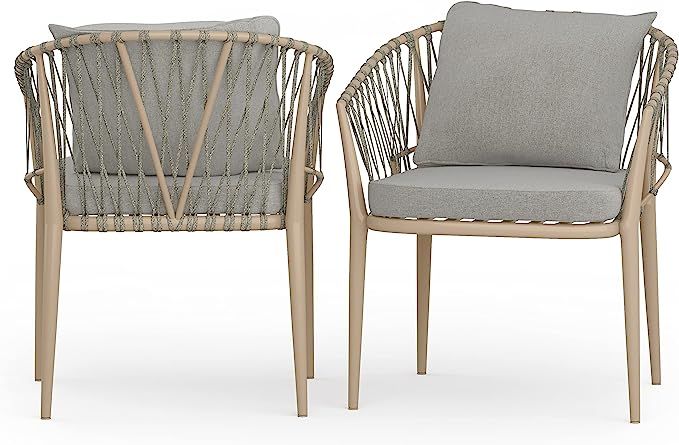 SIMPLIHOME Belize Contemporary Outdoor Dining Chair (Set of 2) in Sand Drift Polyester Fabric | Amazon (US)