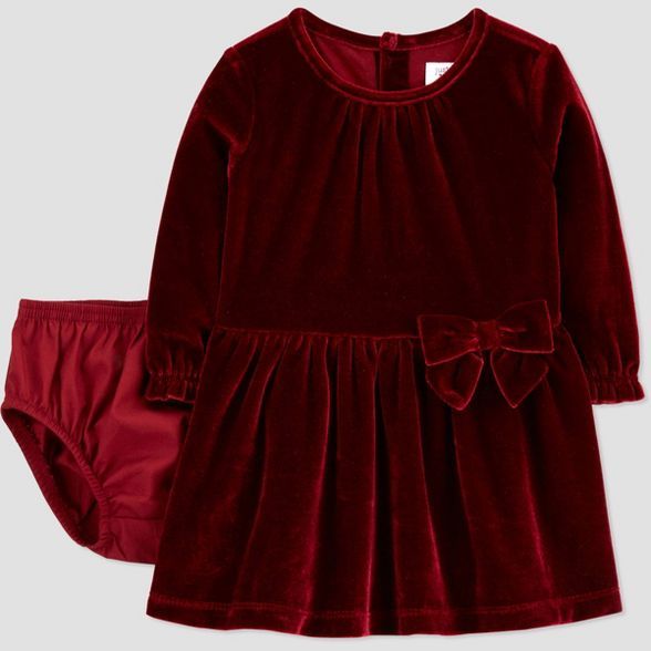 Baby Girls' Velvet Long Sleeve Dress with Diaper Cover - Just One You® made by carter's Maroon | Target