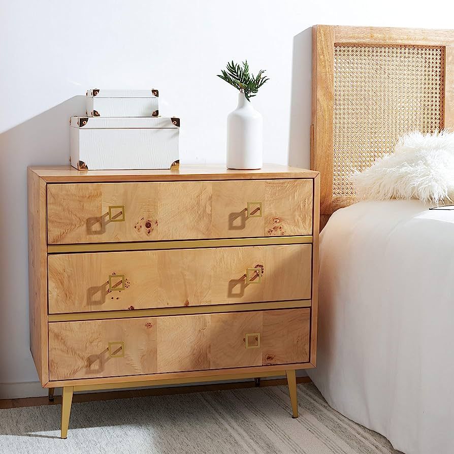 Safavieh Home Katia Modern Natural and Gold 3-drawer Chest | Amazon (US)