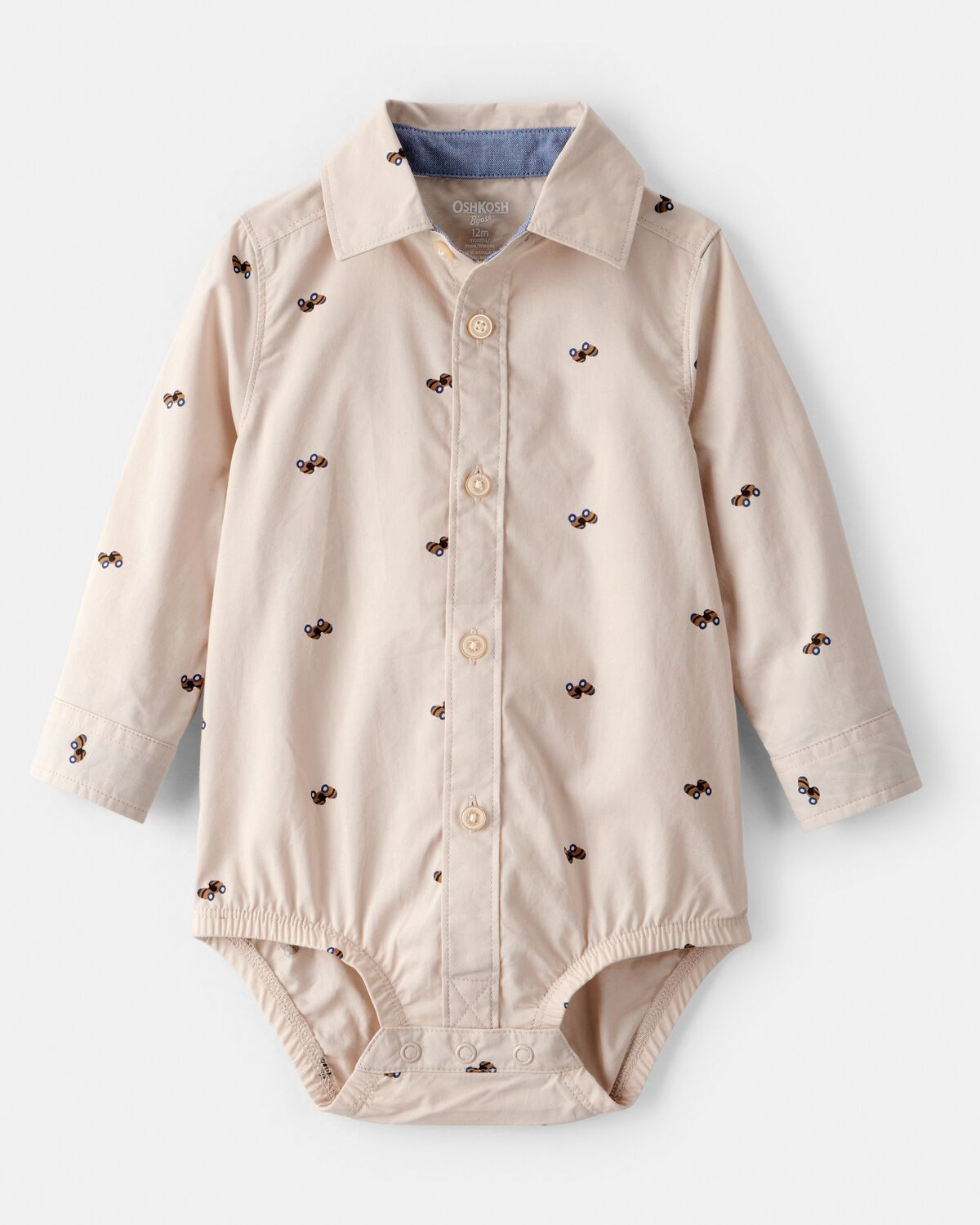 Baby Boy Race Car Print Long-Sleeve Button-Down Bodysuit - Khaki | Carter's Inc
