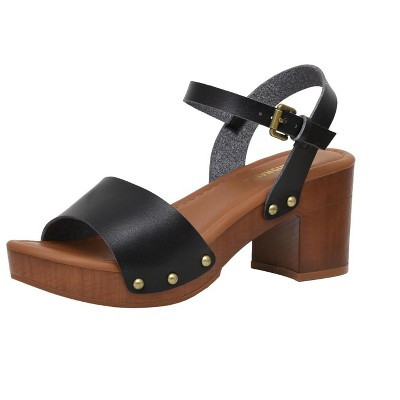 CUSHIONAIRE Sloan Womens Faux Wood Block Platform Heels with Adjustable Ankle Strap – Chunky Heel Sandals for Women , Black 8.5 | Target