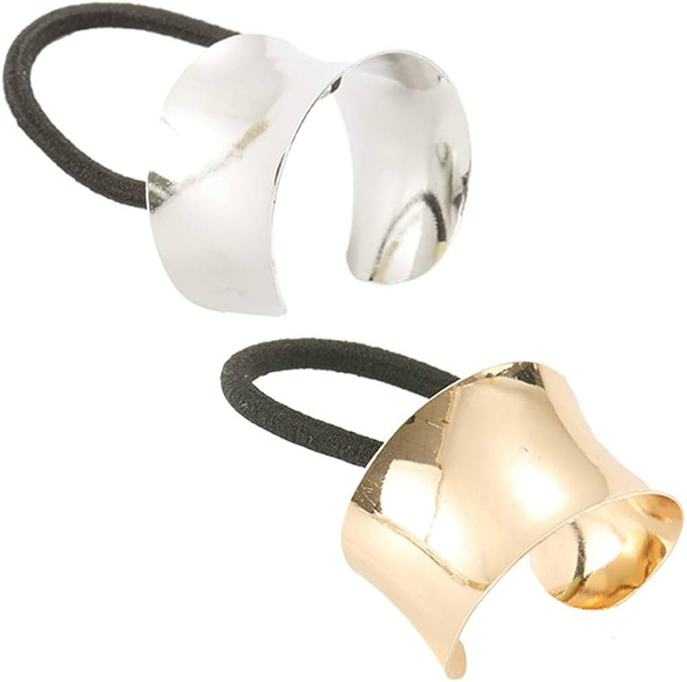 2 Pieces Cuff Ponytail Holder Metal Hair Ties Hair Cuff Elastic Hair Band Gothic Punk Cuff Wrap P... | Amazon (US)