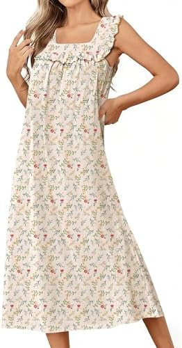 Ekouaer Cotton Nightgowns for Women Long Sleeveless Night Gown Victorian Sleep dress Soft Night D... | Amazon (US)