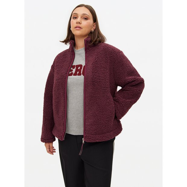 Burgundy Zip Through Borg Fleece  S | Tu Clothing