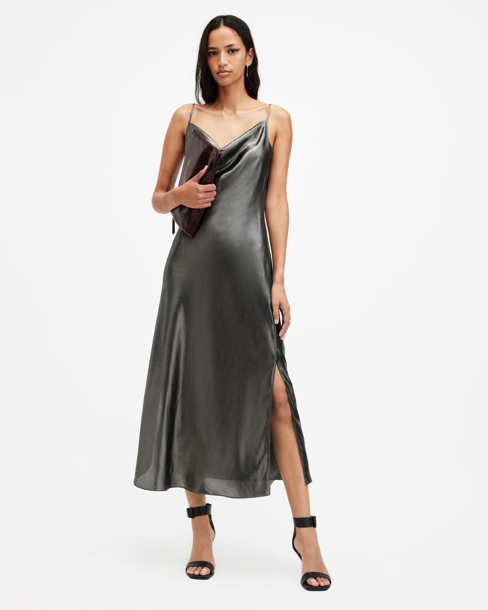 Hadley Metallic Midi Slip Dress | AllSaints UK