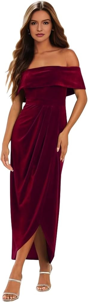 SoDigne Elegant Velvet 2024 Bridesmaid Dresses for Women Off The Shoulder Formal Evening Gown wit... | Amazon (US)