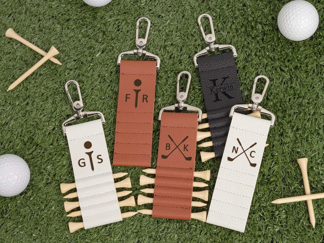 Personalized Golf Bag Tag With Golf Tees, Engraved Leather Golf Tee Holder, Golf Gift for Men, Go... | Etsy (US)