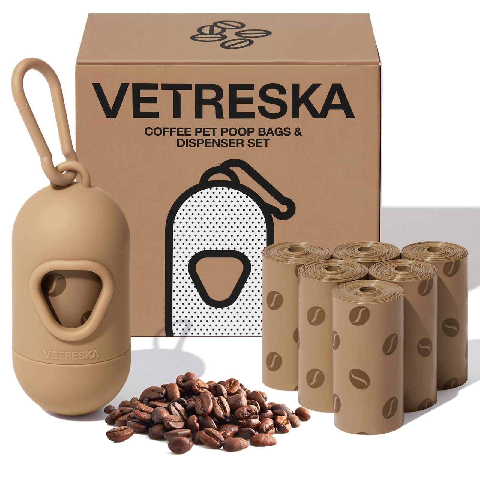 VETRESKA Dog Poop Bags Dispenser with Coffee Scented Waste Bags, Leak Proof, Extra Thick & Strong... | Amazon (US)