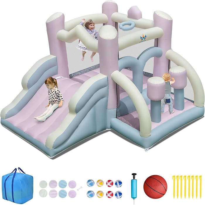 BOUNTECH Inflatable Bounce House, White Pink Dream Cotton Bouncy House for Kids 5-12 Indoor Outdo... | Amazon (US)