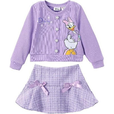 Disney Mickey Mouse & Friends Kids Girl Pearl Button Top and Bottom Sets Knit Top & Tweed Skirt 3... | Target