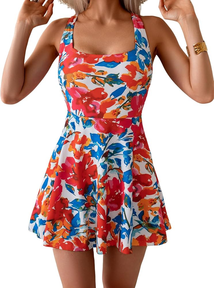 B2prity Women's One Piece Swimdress Swimsuit Tummy Control Swim Dress Modest Full Coverage Bathin... | Amazon (US)