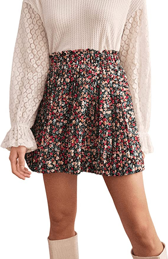 SweatyRocks Women's High Waist Mini Pleated Skater Skirt Flared A-Line Floral Short Skirt | Amazon (US)