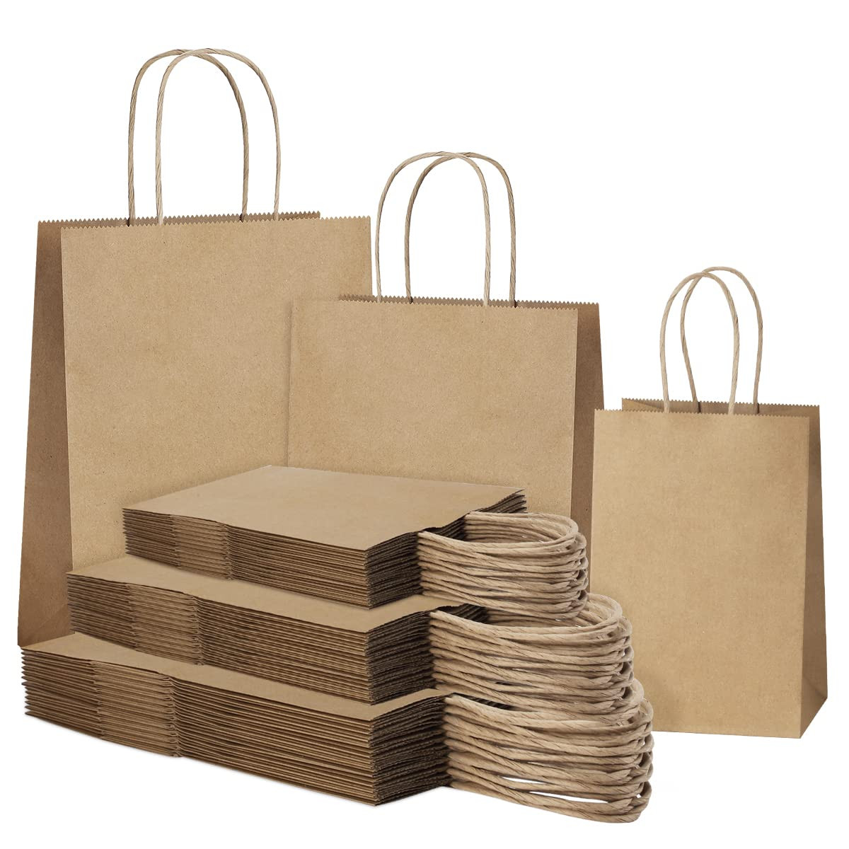 SHOPDAY 45Pcs Brown Paper Bags with Handles, Assorted Sizes Gift Bags Bulk Kraft Paper Bags 5x3x8... | Amazon (US)