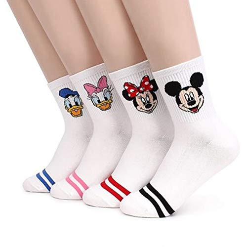 bythecoco Character Women Crew Socks 4 Pairs Mickey Minnie Donald Daisy | Amazon (US)
