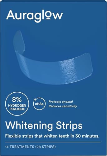 Auraglow Teeth Whitening Strips, Sensitive Whitening Strips, 14 Whitening Treatments, 8% Hydrogen Peroxide with Nano Hydroxyapatite (nHAp) to Reduce Sensitivity and Protect Enamel, 28 Strips, Mint | Amazon (US)