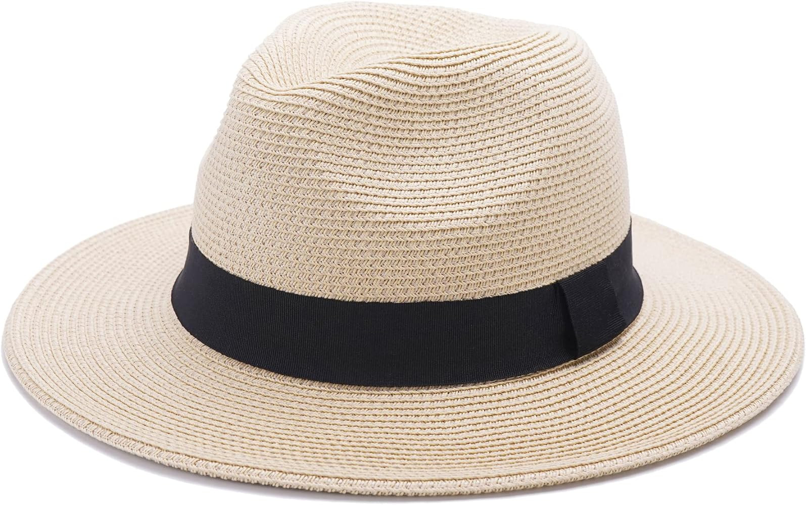 Joywant Womens Straw Fedora Beach Sun Hat, Packable Wide Brim Panama Hat for Women UV UPF50+ Summer  | Amazon (US)