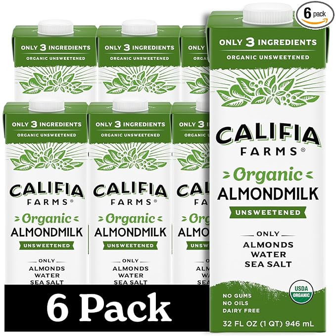 Califia Farms - Organic Unsweetened Almond Milk, 32 Oz (Pack of 6), Dairy Free, Vegan, Plant Base... | Amazon (US)