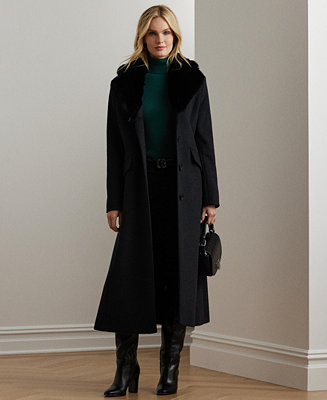 Women's Single-Breasted Faux-Fur-Collar Coat | Macy's