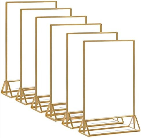 HIIMIEI Acrylic Gold Frames Sign Holders 4x6, Double Sided Table Menu Display Stand, Wedding Table N | Amazon (US)