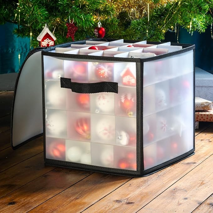 CKB LTD Clear Christmas Bauble Storage Box Cube With Dividers Stores up to 64 Baubles, Foldable X... | Amazon (UK)