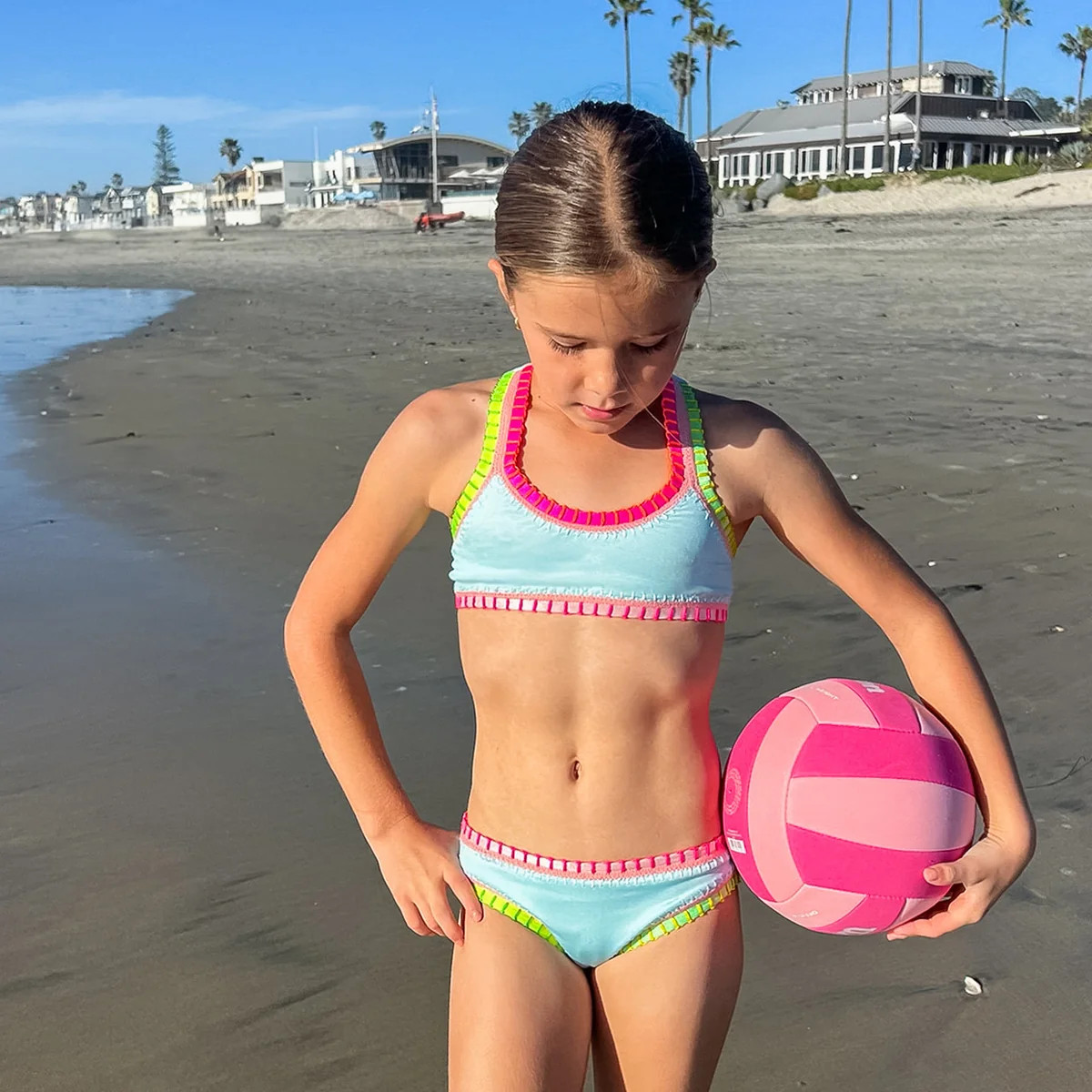Kids Ice Blue Sporty Rainbow Embroidered Bikini | PQ Swim | PQ Swim