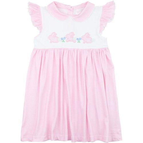 Pink Gingham Knit Applique Bunnies Dress | Cecil and Lou
