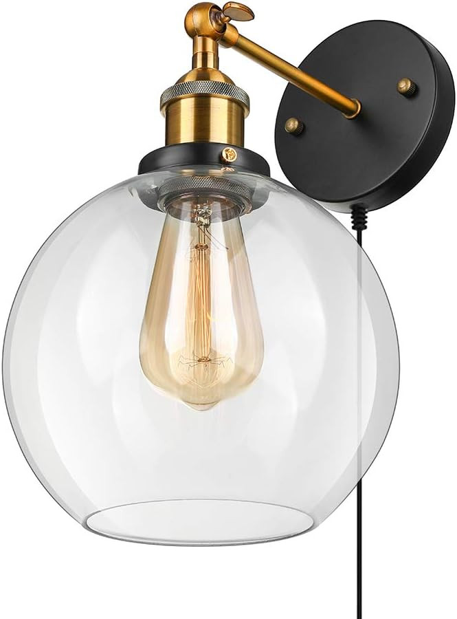 Plug in Wall Sconce XINDAR Mid Century Clear Glass Globe Wall Light with Cord 1 Light Industrial ... | Amazon (CA)