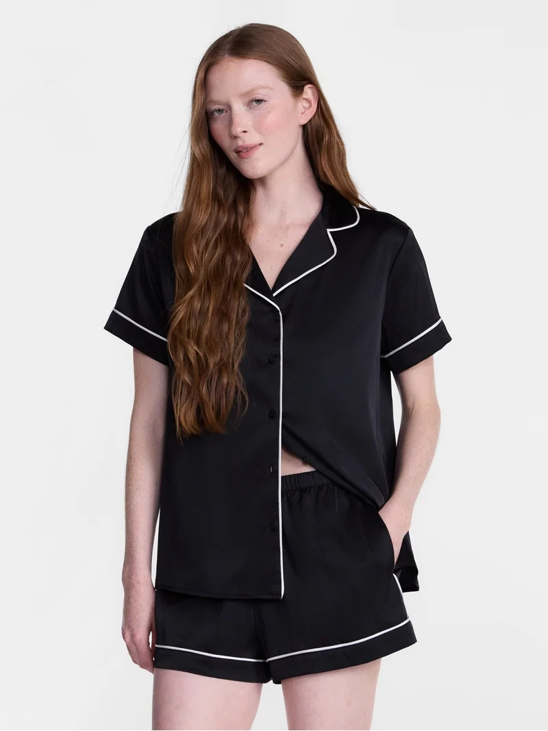 Joyspun Women\u2019s Stretch Satin Sleep Top and Shorts, 2-Piece Set, Sizes XS to 3X | Walmart (US)