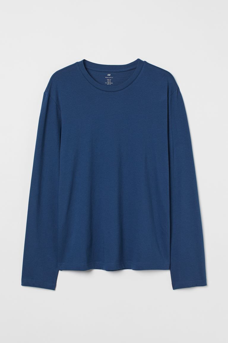 Regular Fit Long-sleeved Shirt - Dark blue - Men | H&M US | H&M (US + CA)