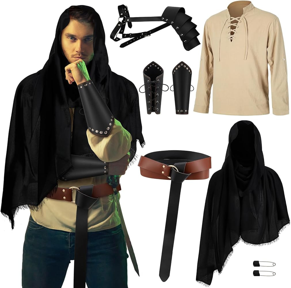 5 Pcs Mens Renaissance Costume Set Medieval Pirate Shirt Viking Shawl Halloween Accessories Cospl... | Amazon (US)