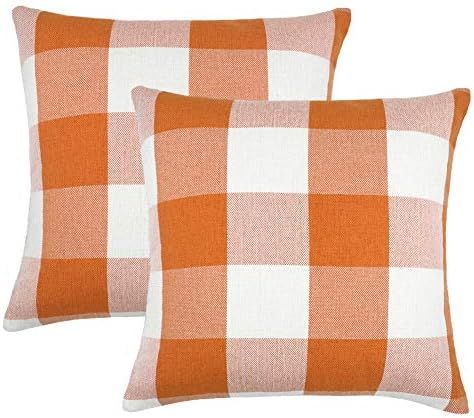 Set of 2 Farmhouse Buffalo Check Plaid Throw Pillow Covers Cushion Case Polyester Linen for Fall ... | Amazon (US)