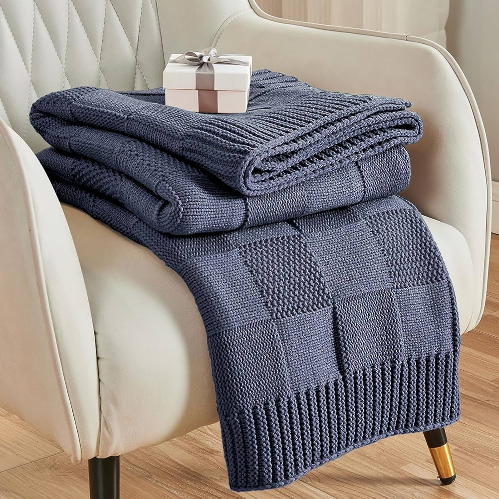 CozeCube Knit Throw Blanket,Blue Checkered Throw Blanket for Couch,Soft Cozy Warm Knitted Throw B... | Amazon (US)
