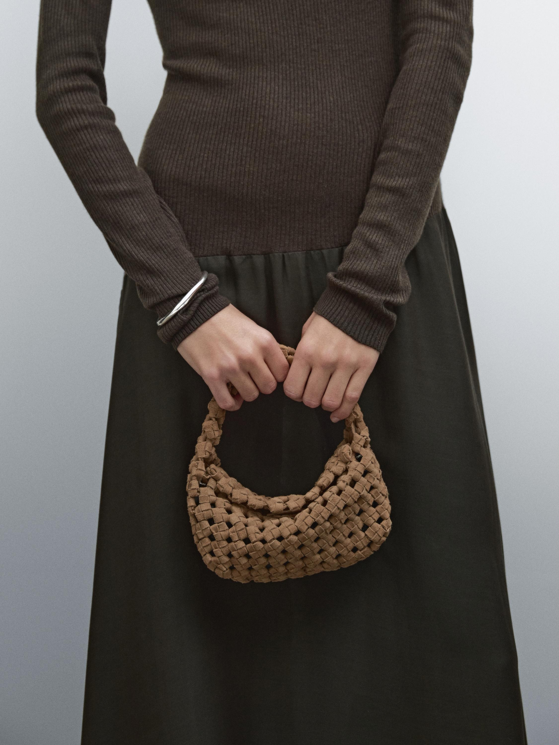 Split suede braided mini bag | Massimo Dutti US