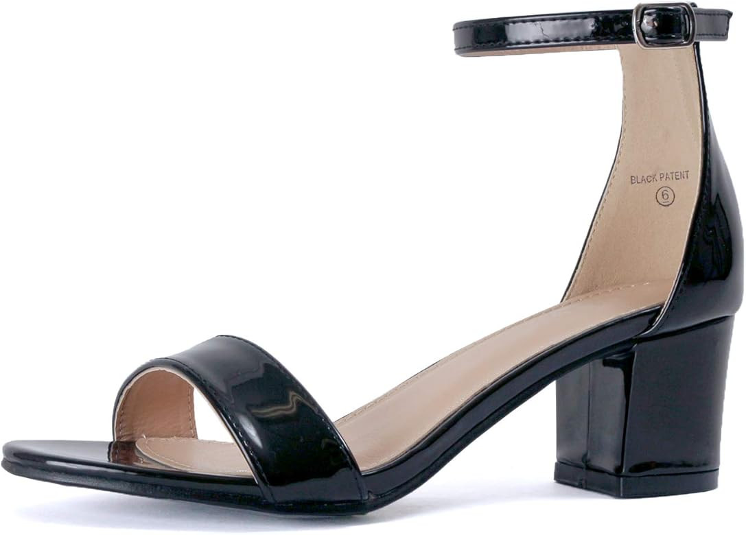 Guilty Shoes Guilty Heart | Womens Ankle Strap Single Band Sandal | Low Chunky Block Comfortable ... | Amazon (US)