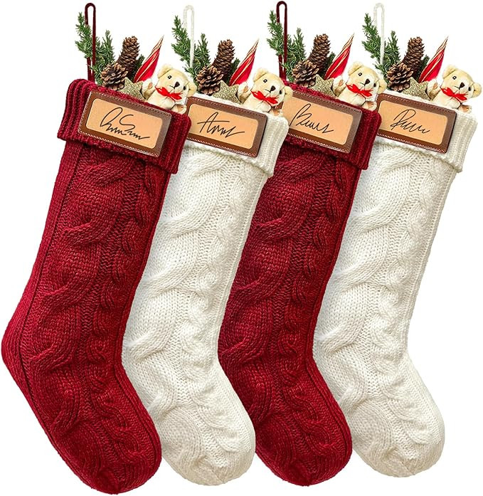 OurWarm 4 Pack Personalized Christmas Stockings with Names, White Red Stockings Christmas Traditi... | Amazon (US)