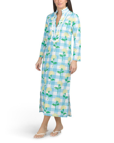 Long Sleeve Classic Gingham Floral Print Caftan | Casual Dresses  | Marshalls | Marshalls