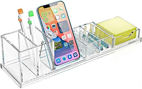 MaxGear Clear Desk Organizer, Acrylic Desk Accessories with Adjustable Pen Holder, Paperclip Storage | Amazon (US)