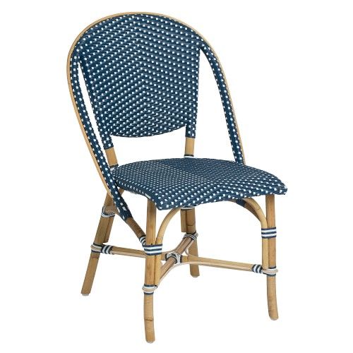 French Bistro Dining Side Chair, Natural Rattan, Navy/White | Williams-Sonoma