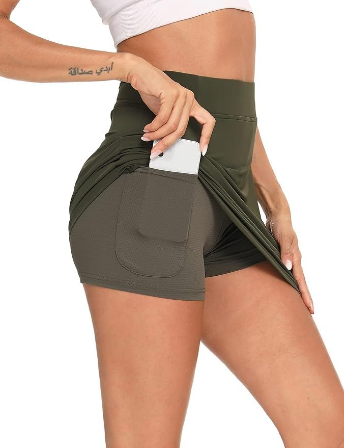 Women's High Waisted Tennis Skirt Active Athletic Golf Skort with Ball Pockets Shorts for Running... | Amazon (US)