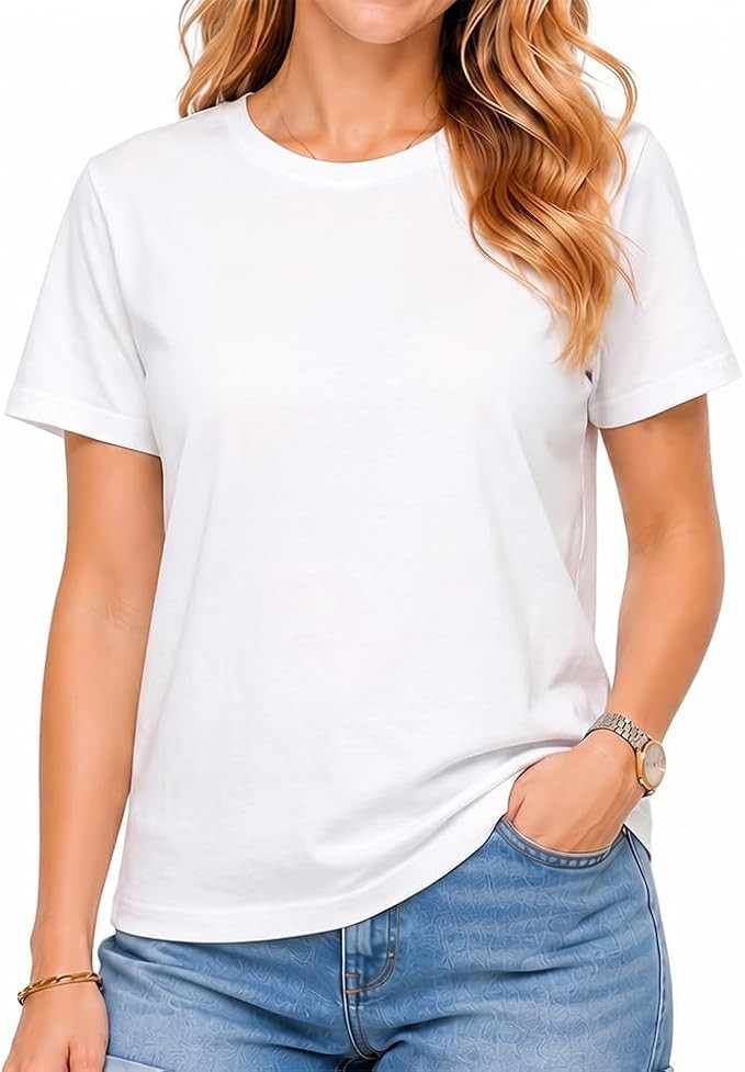 Women's 100% Cotton T-Shirt Regular Fit Crew Neck Short Sleeve Summer Tee | Amazon (US)