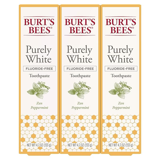 Burt's Bees Toothpaste, Natural Flavor, Fluoride Free Purely White, Zen Peppermint, 4.7oz 3 Count | Amazon (US)