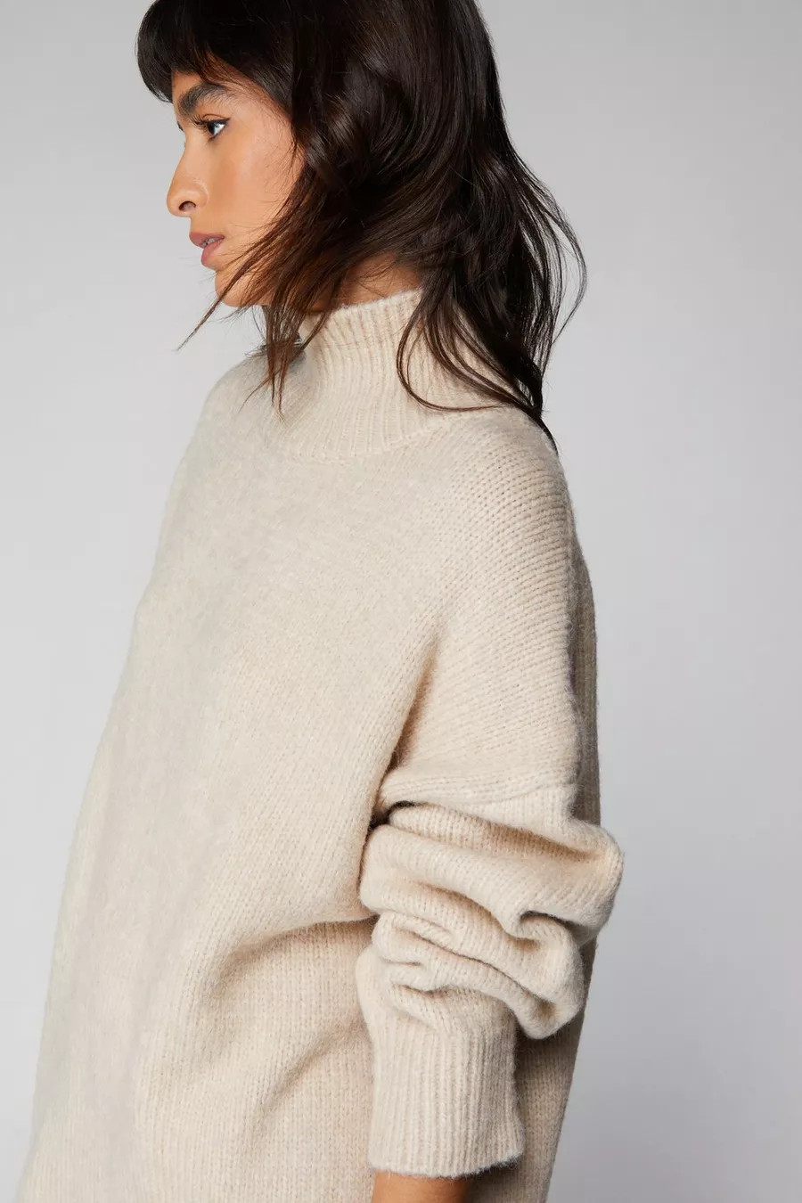 Brushed Knit Oversized Turtleneck Jumper Dress | Nasty Gal US