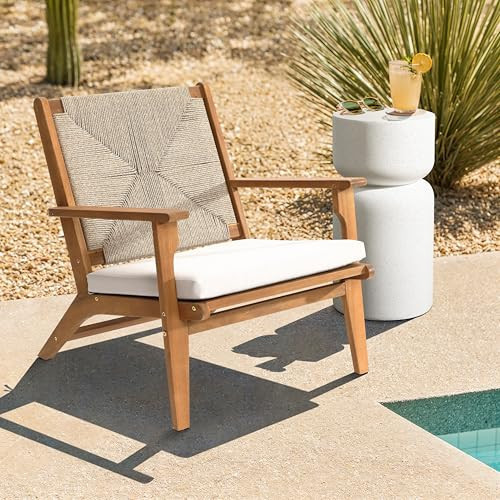 LuxenHome Outdoor Armchair Chair, Acacia Wood Deck Chair with Seat Cushion, Side Chairs for Living Room, Firepit, Outdoor Accent Chairs for Patio, Backyard, Garden, Front Porch, Lawn | Amazon (US)