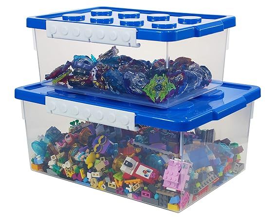 Bins & Things Toy Organizer Set of 2 Large and Small Brick Shaped Storage Containers for Building... | Amazon (US)